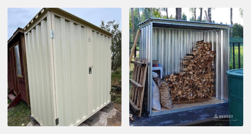 Дровницы SKOGGY с рольставнями и распашными дверьми